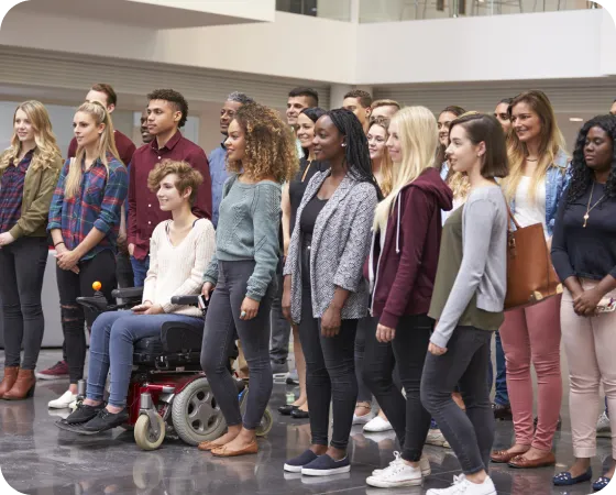 A group of people standing in a line